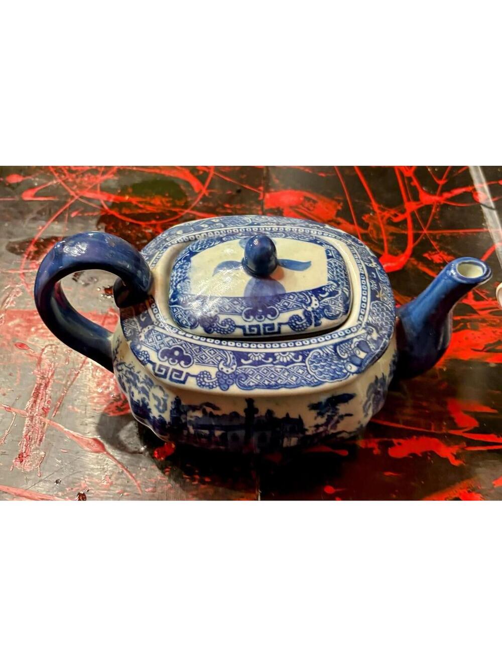 FLOW BLUE VICTORIA WARE IRONSTONE - TEAPOT WITH LID